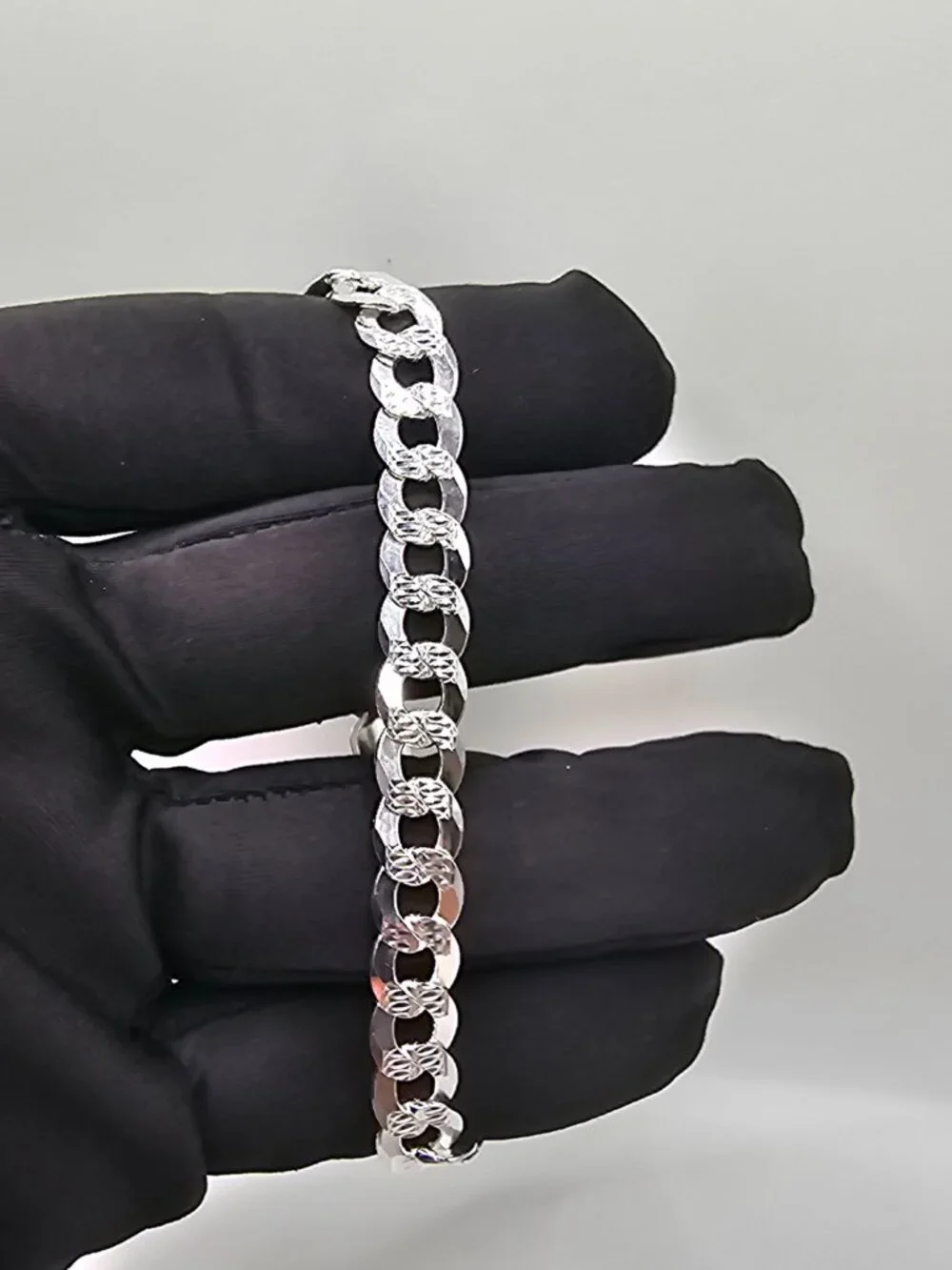 Sterling Silver 925 High Polished Diamond Cut Curb Bracelet 8.9mm 9 inches